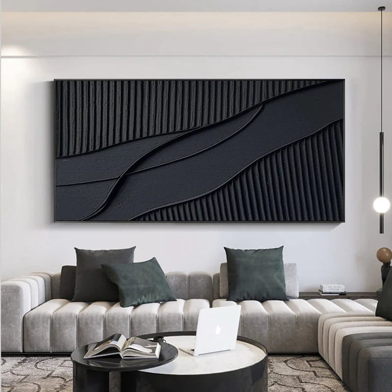 Black Minimalist Textured Canvas Art #WZ003