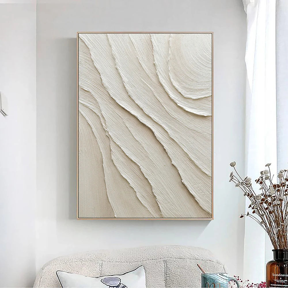 Beige and White Minimalist Textured Canvas Art #WM010
