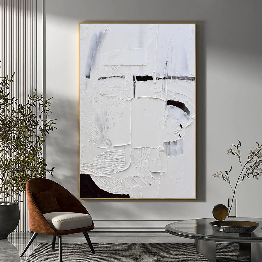 Black and White Minimalist Textured Canvas Art #WZ006