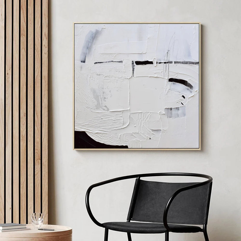 Black and White Minimalist Textured Canvas Art #WZ010